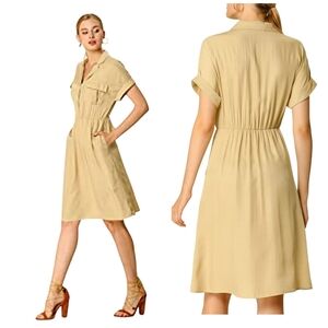 ALEGRA K , UTILITY KHAKI , SHIFT DRESS,  A LINE , FIT AND FLAIR DRESS NWT SIZE L